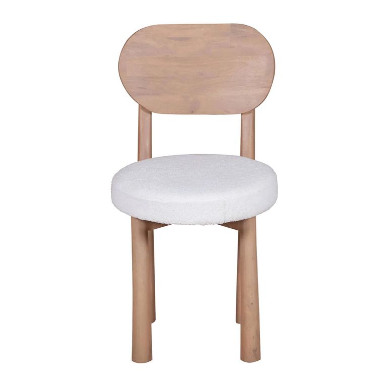 Indus Dining Chair - Set of 2 - Curved Back - Pale Taupe and White - Mango Wood and Fabric