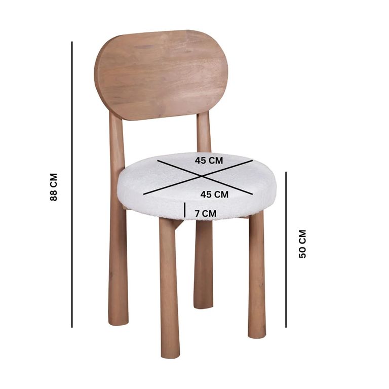 Indus Dining Chair - Set of 2 - Curved Back - Pale Taupe and White - Mango Wood and Fabric