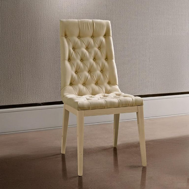 Ambra Italian Dining Chair - Button Tufted - High Back - Sand Birch