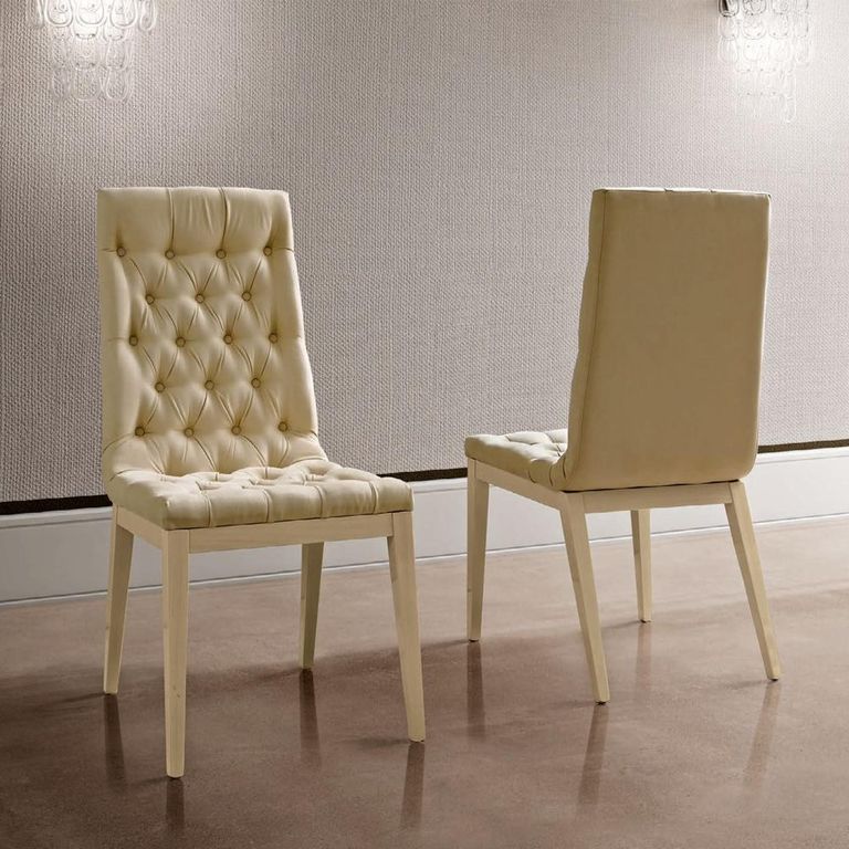 Ambra Italian Dining Chair - Button Tufted - High Back - Sand Birch