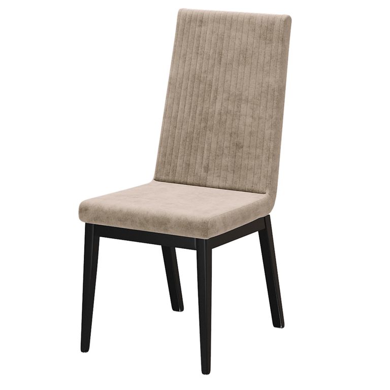 Krystal Italian Dining Chair - Fluted High Back - Beige and Black - Fabric and Wooden