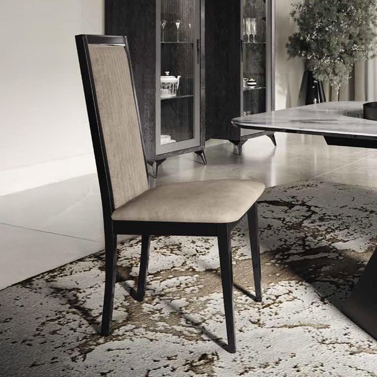 Krystal Italian Dining Chair - High Back - Beige and Black - Fabric and Wooden