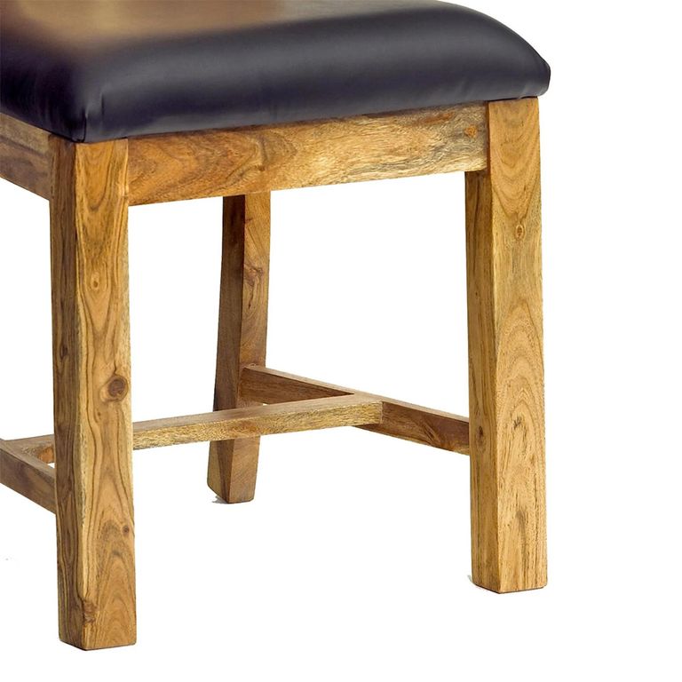 Baltic Dining Chair - Set of 2 - Natural and Black - Solid Acacia Wood and Faux Leather