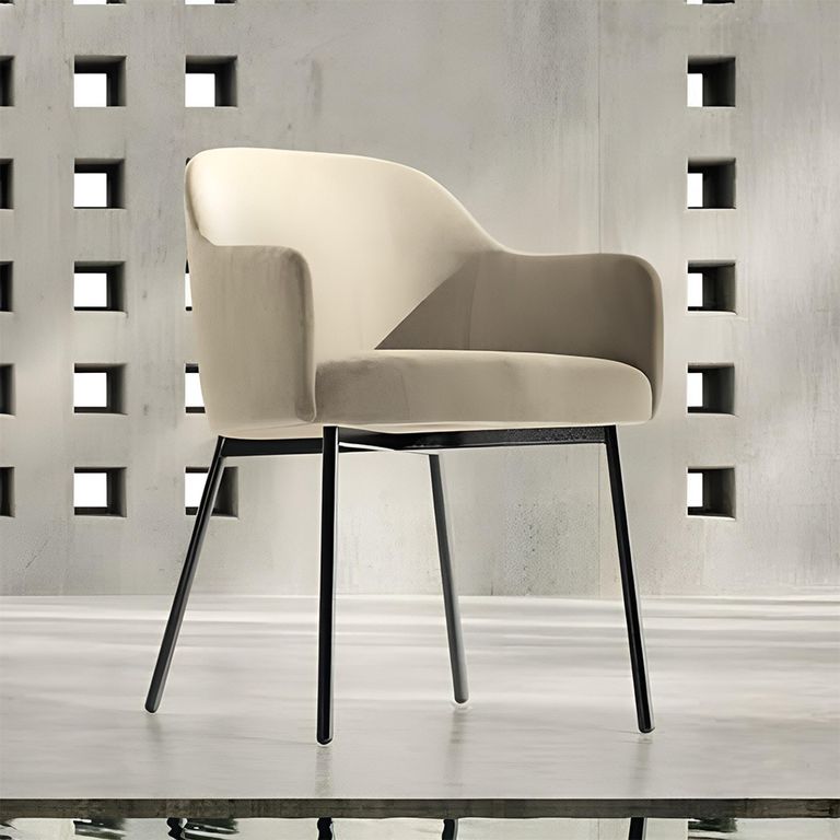 Zenith Italian Dining Armchair - Beige Velvet and Black - Fabric