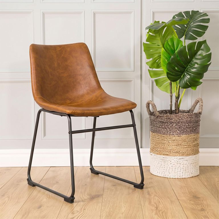 2 x Fremont Dining Chairs Tan Vintage Leather