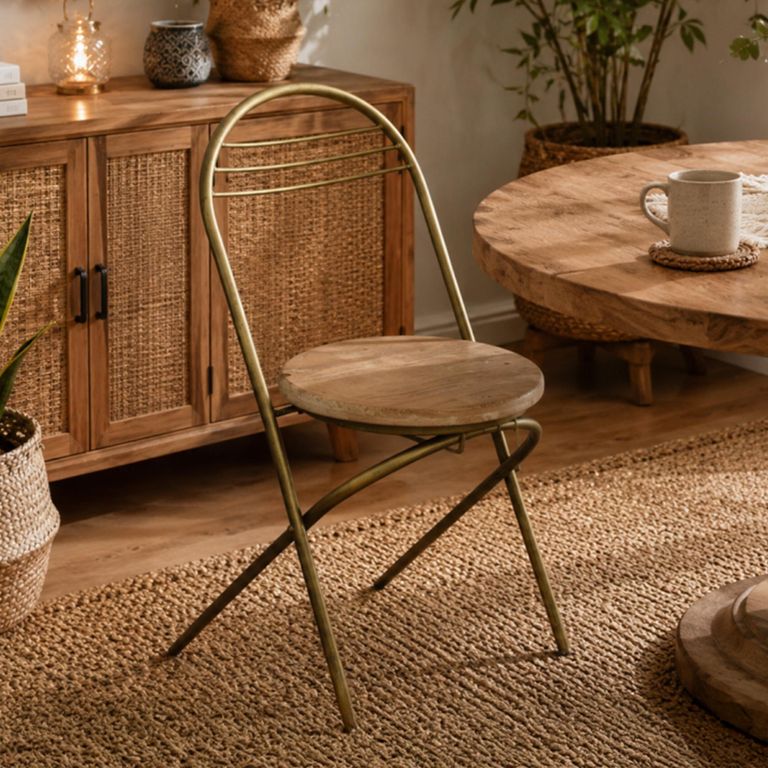 2 x Gold Metal and Wood Dining Chair