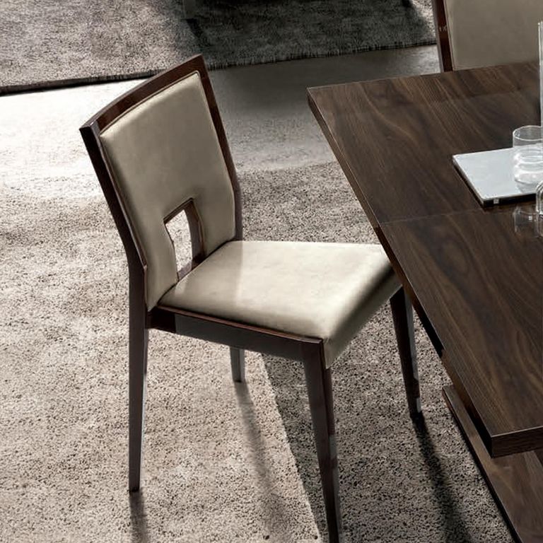 Volare Italian Dining Chair - Ambra - Beige and Walnut - Fabric