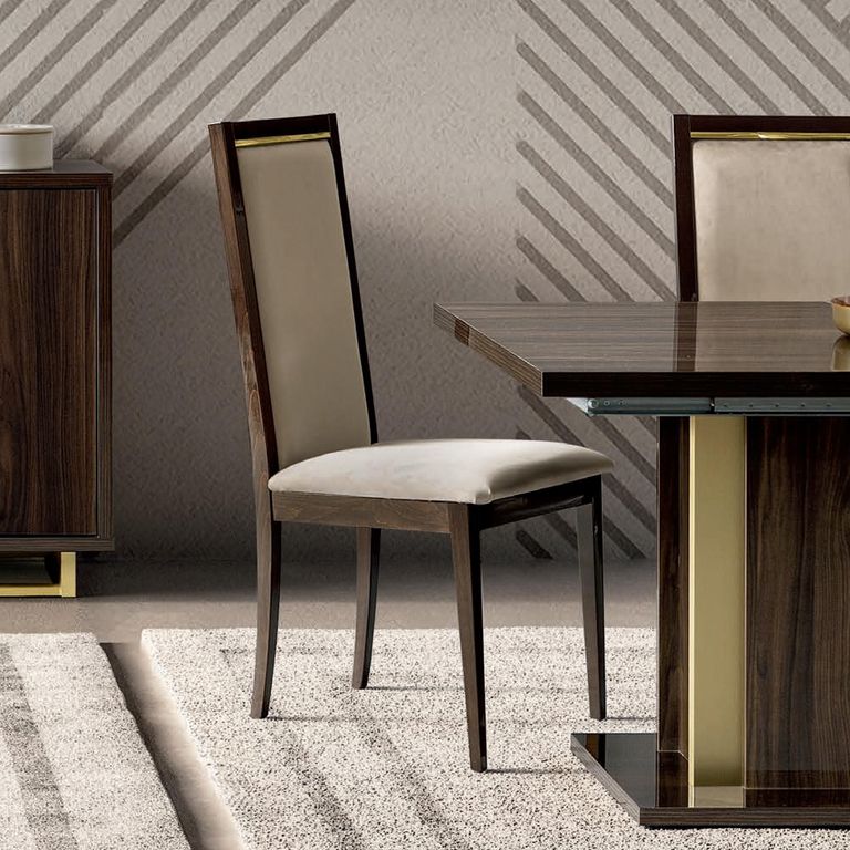 Volare Italian Dining Chair - Liscia - High Back - Beige and Walnut - Fabric