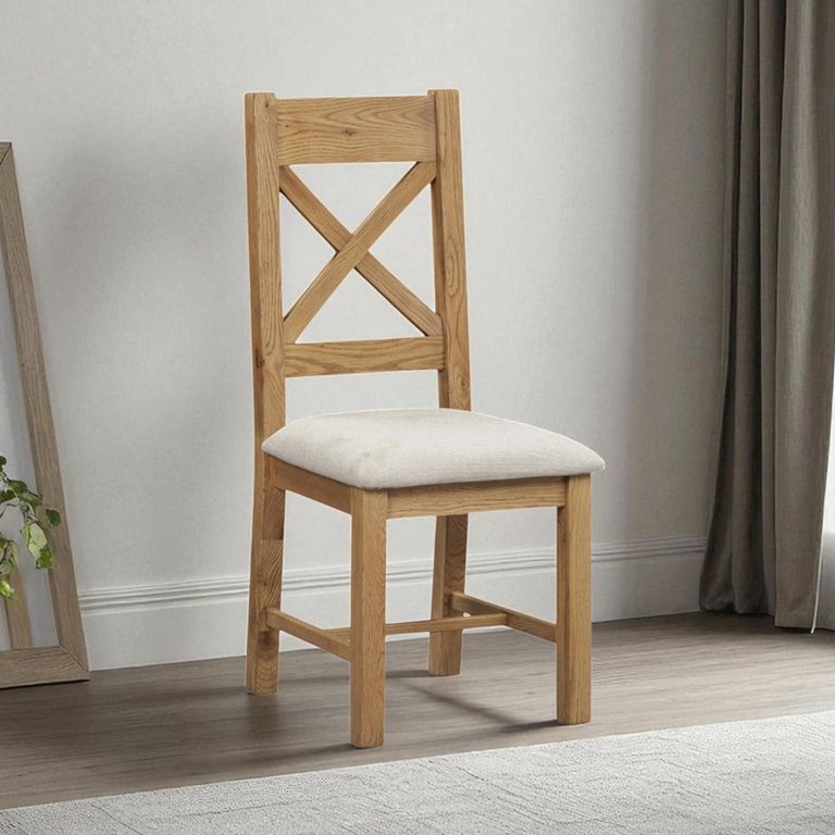 2 x Hopewood Oak and Fabric Cross Back Dining Chair