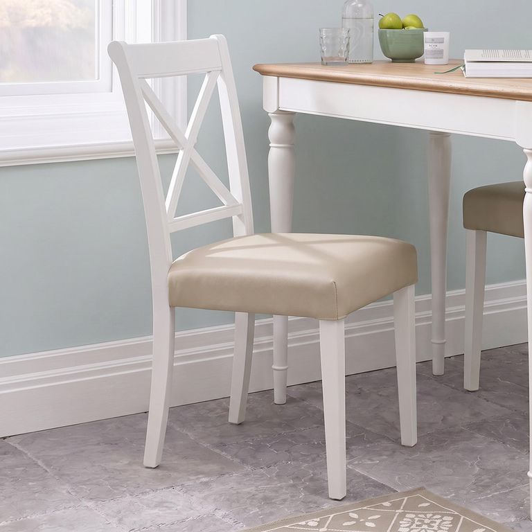 2 x Hampstead Dining Chairs X Back Ivory Bonded Leather