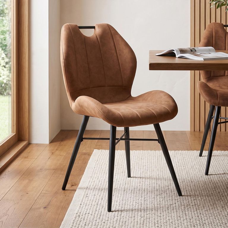 2 x Roma Brown and Black Fabric Curved Back Dining Chair
