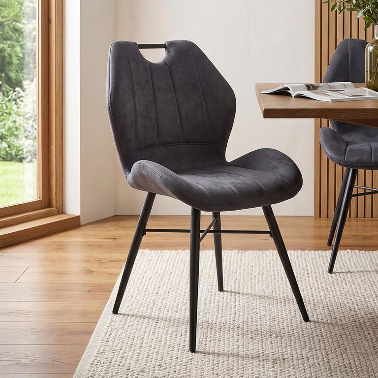 2 x Roma Grey and Black Fabric Curved Back Dining Chair