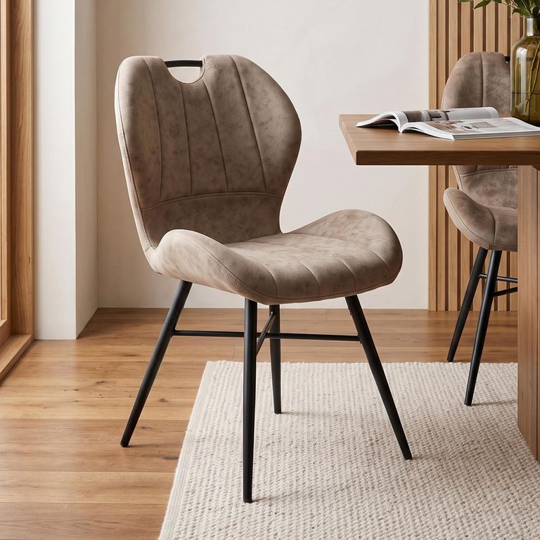 2 x Roma Mink and Black Fabric Curved Back Dining Chair