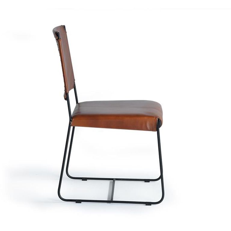 Ault Dining Chair - Industrial Style - Brown Leather - Set of 2