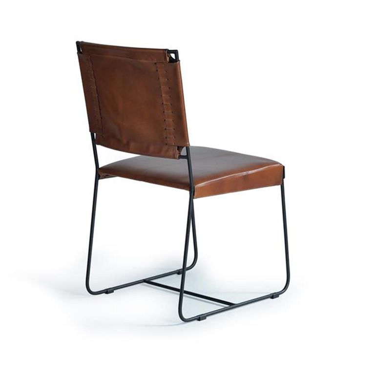 Ault Dining Chair - Industrial Style - Brown Leather - Set of 2