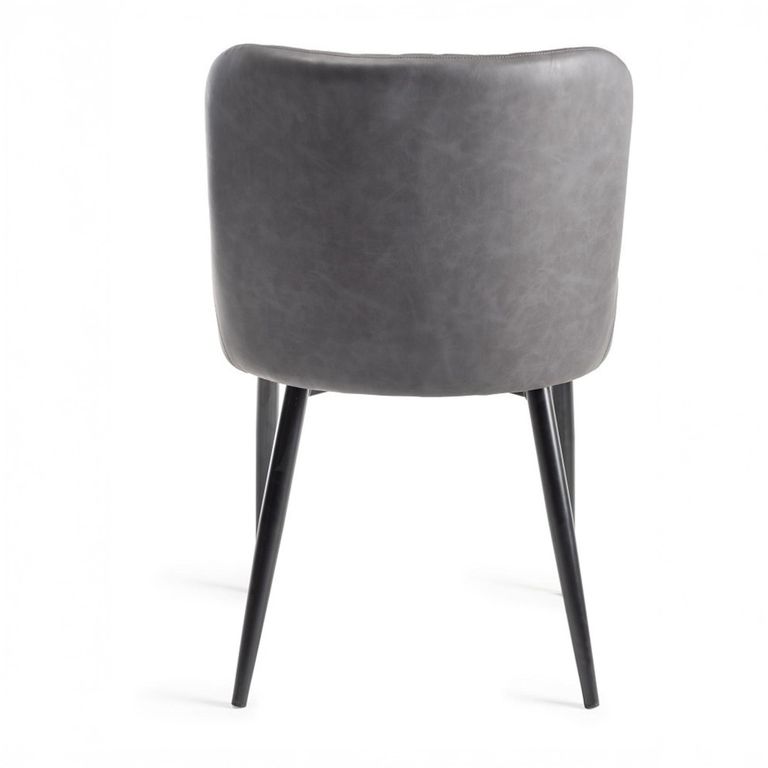 Cezanne Dining Chairs - Set of 2 - Dark Grey Faux Leather - Black Legs