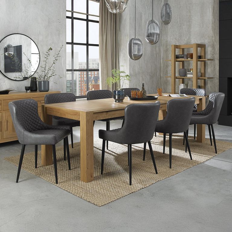 Cezanne Dining Chairs - Set of 2 - Dark Grey Faux Leather - Black Legs