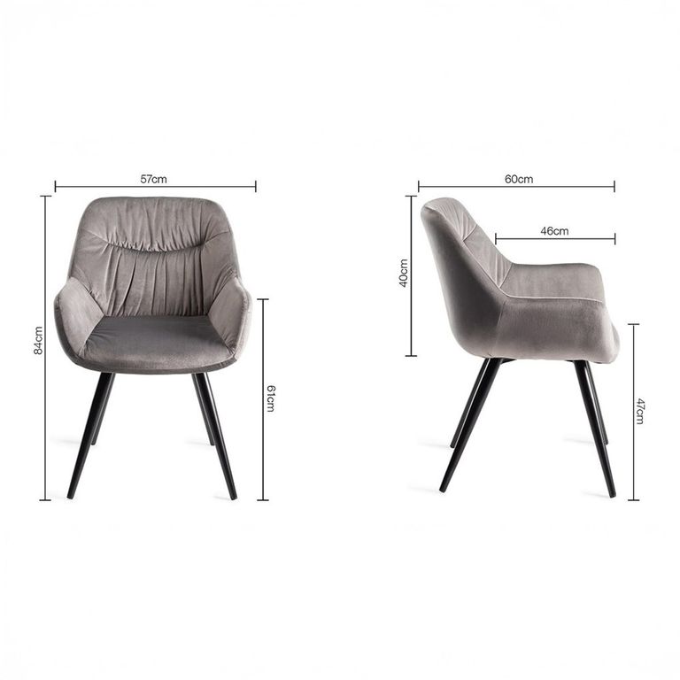 Dali Dining Chairs - Set of 2 - Grey Velvet - Black Legs