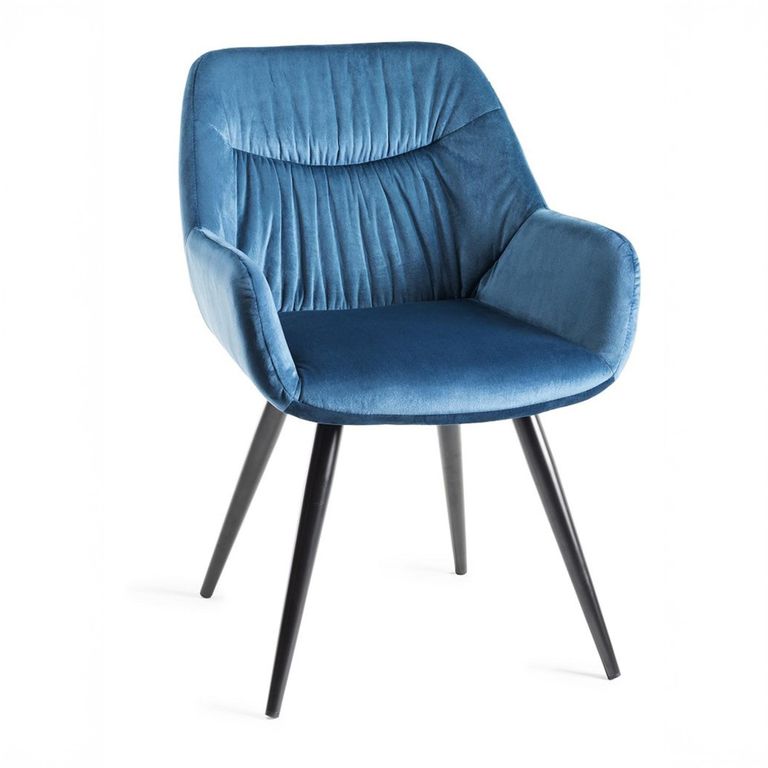 Dali Dining Chairs - Set of 2 - Petrol Blue Velvet - Black Legs