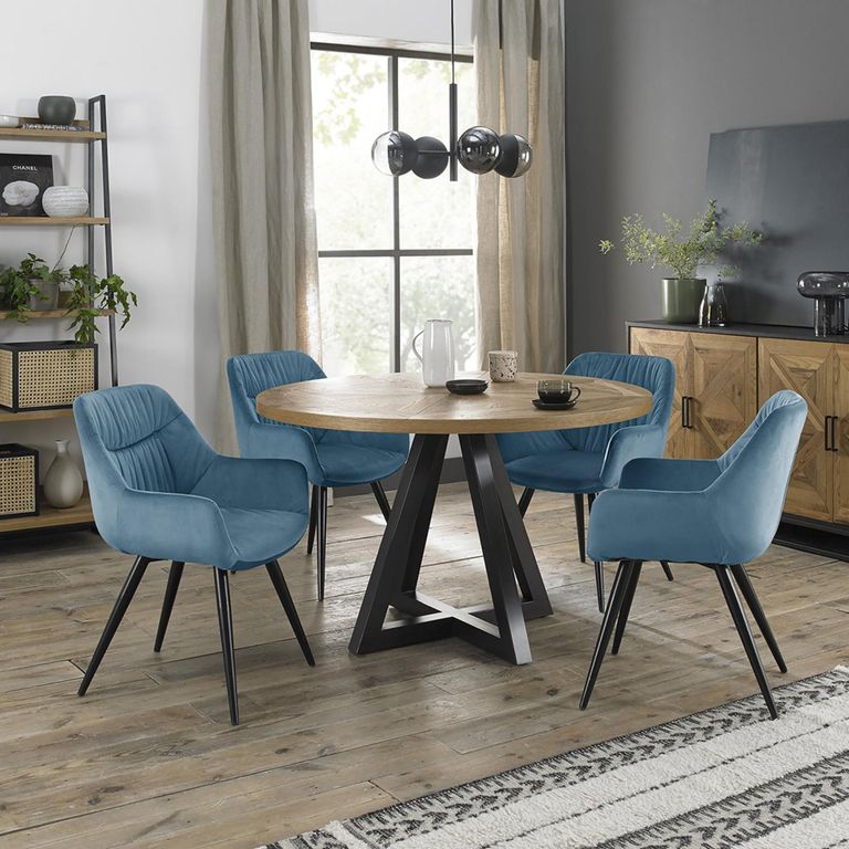 Dali Dining Chairs - Set of 2 - Petrol Blue Velvet - Black Legs