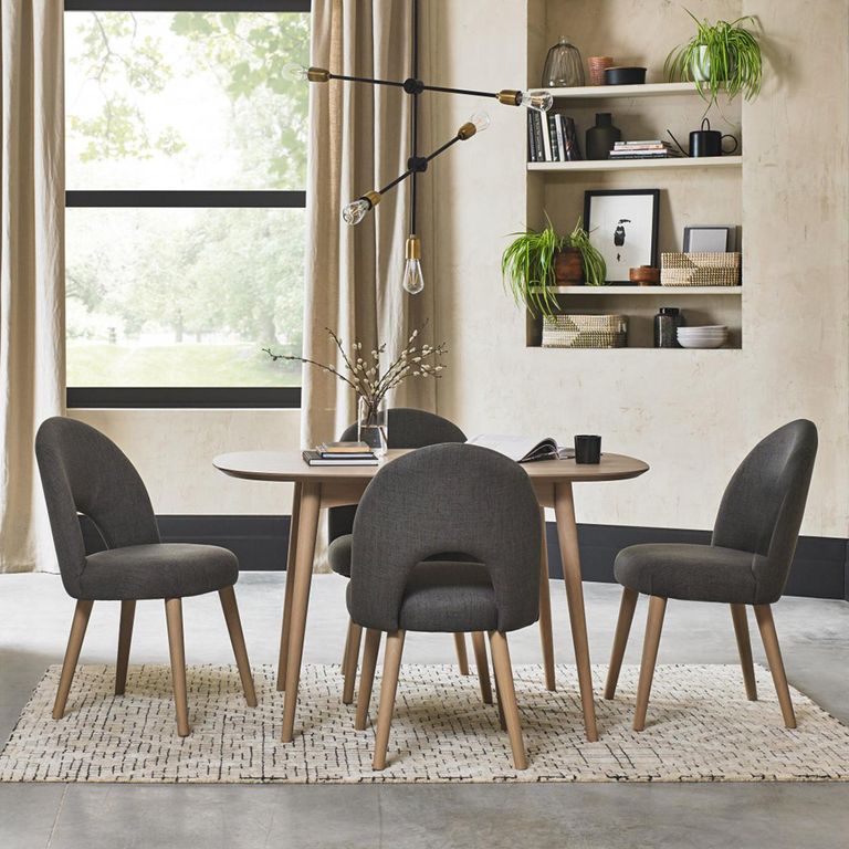 Dansk Scandi Oak Dining Chairs - Set of 2 - Upholstered - Cold Steel Fabric