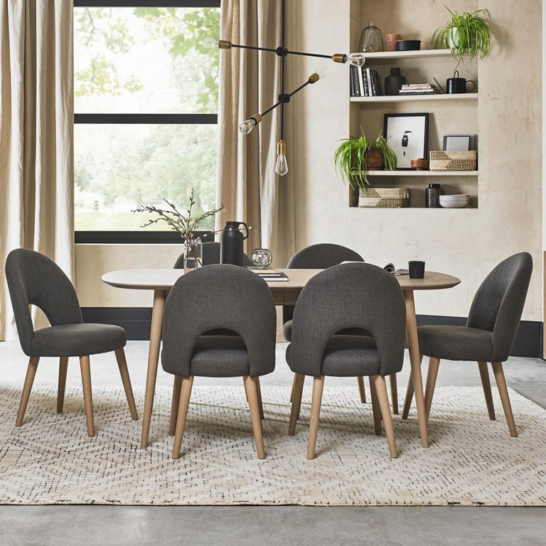 Dansk Scandi Oak Dining Chairs - Set of 2 - Upholstered - Cold Steel Fabric