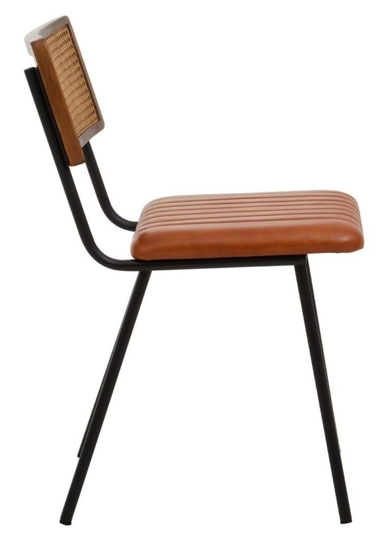 Buffalo Dining Chair - Tan Buffalo Leather with Cane Backrest - Set of 2