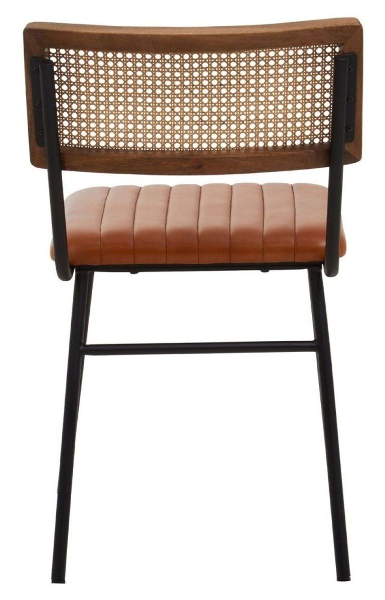 Buffalo Dining Chair - Tan Buffalo Leather with Cane Backrest - Set of 2