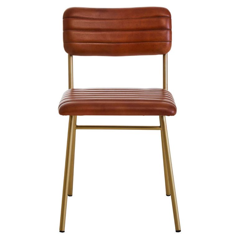 Buffalo Dining Chair - Set of 2 - Tan - Leather with Gold Metal