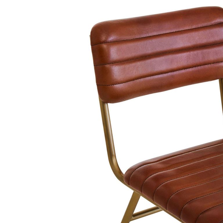 Buffalo Dining Chair - Set of 2 - Tan - Leather with Gold Metal