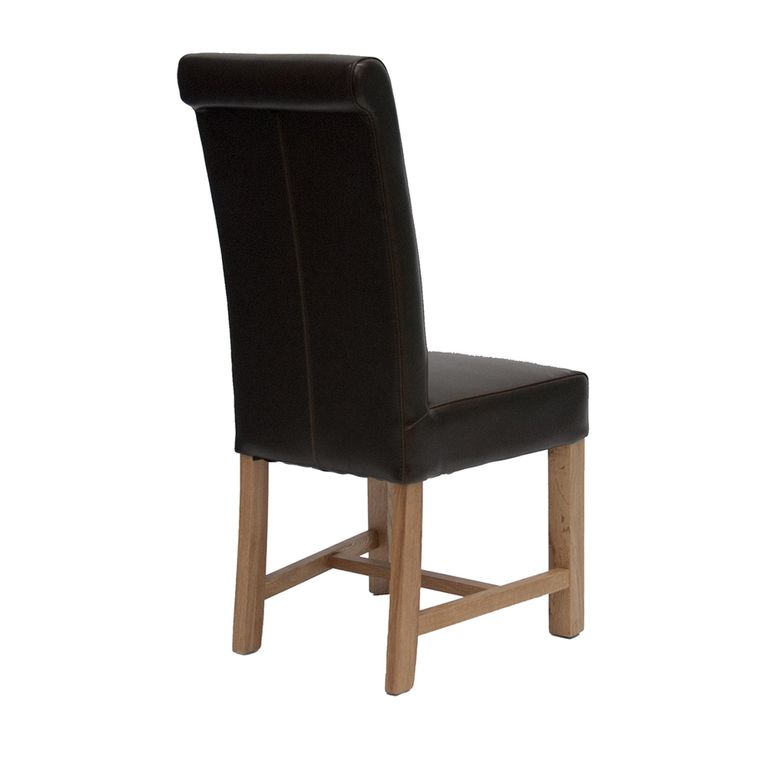 Chunky Scroll Dining Chair - Set of 2 - Brown Bycast Leather