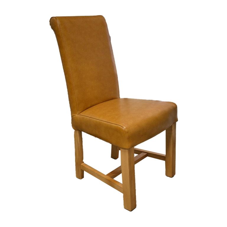 Chunky Scroll Dining Chair - Set of 2 - Tan Bycast Leather