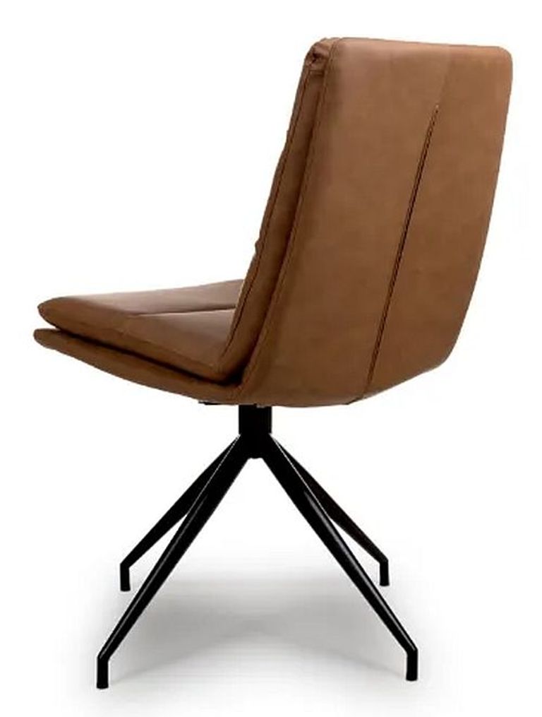Nobo Swivel Dining Chair - Set of 2 - Tan Faux Leather - Black Legs
