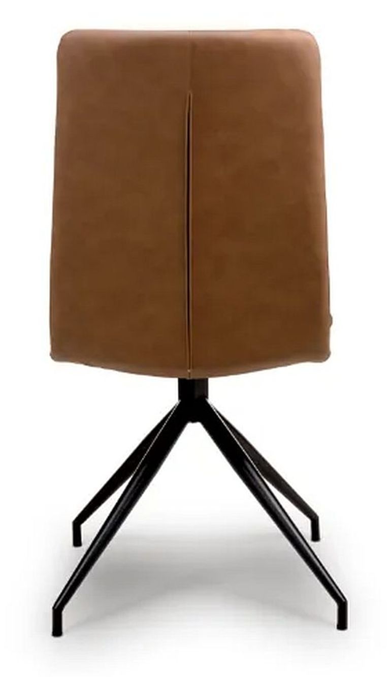Nobo Swivel Dining Chair - Set of 2 - Tan Faux Leather - Black Legs