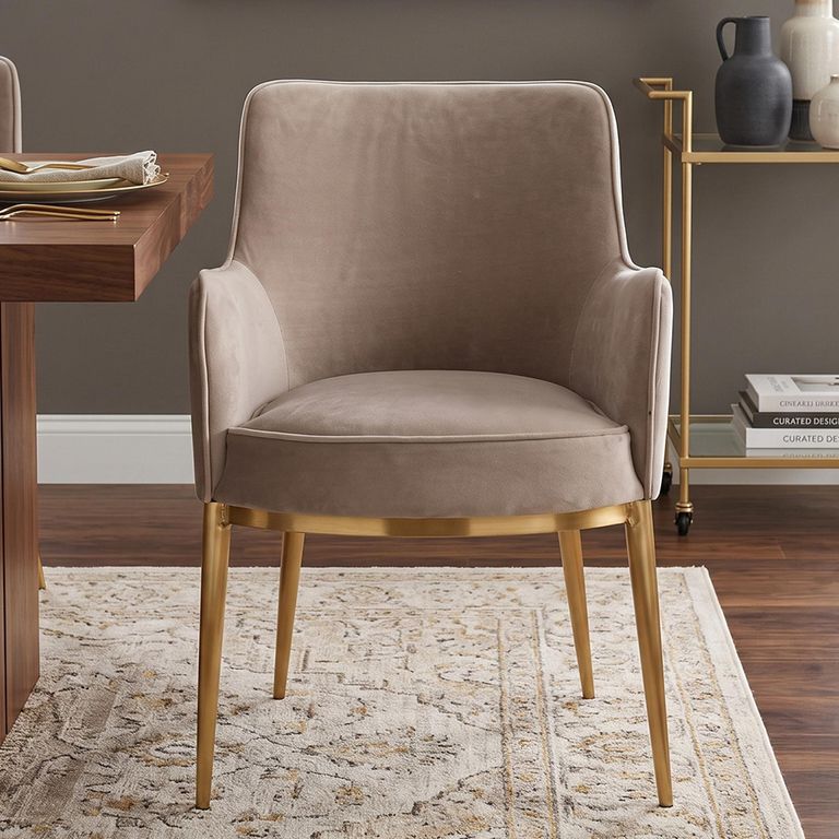 Breeze Dining Armchair - Set of 2 - Sand and Gold - Fabric and Metal