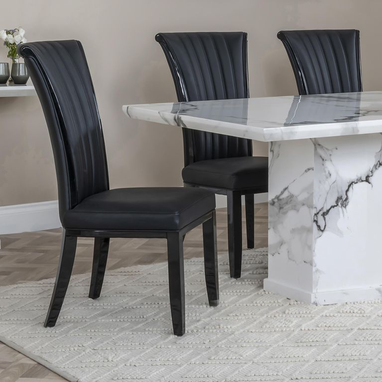 Cadiz Dining Chair - Large High Back - Black Leather - Black Legs