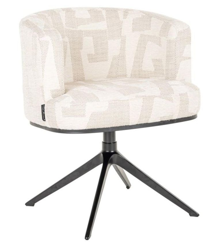 Cheyenne Beige Fabric Graffic Swivel Dining Chair with Black Legs