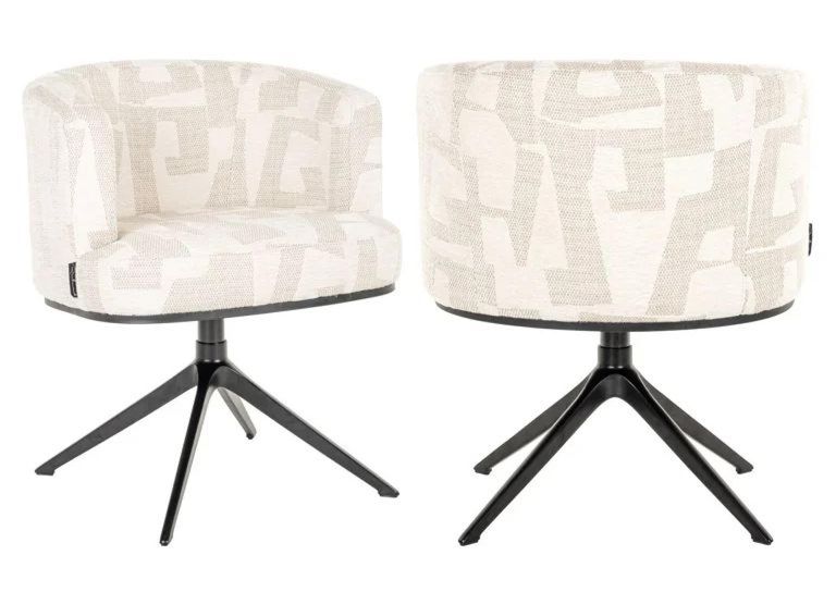 Cheyenne Beige Fabric Graffic Swivel Dining Chair with Black Legs