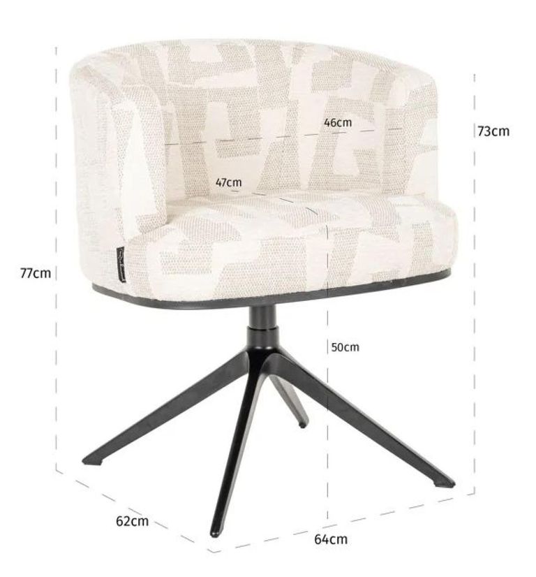 Cheyenne Beige Fabric Graffic Swivel Dining Chair with Black Legs