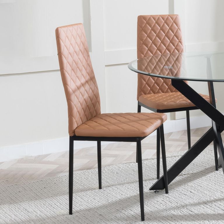 Clearance - Metro Dining Chair - Burnt Orange Leather - Black Metal Legs