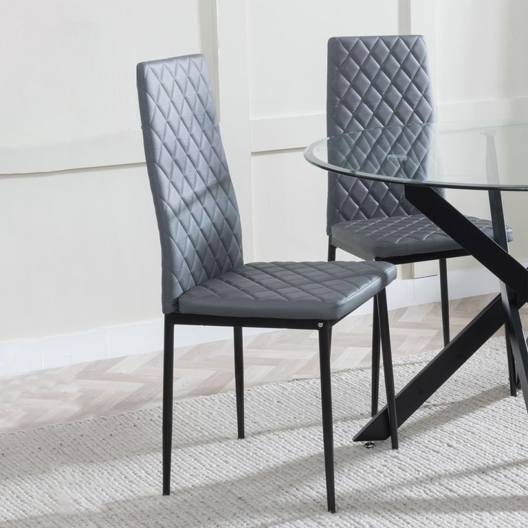 Clearance - Metro Dining Chair - Grey Leather - Black Metal Legs