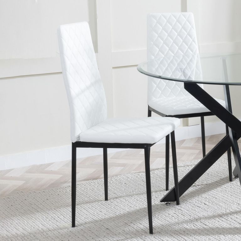 Clearance - Metro Dining Chair - White Leather - Black Metal Legs