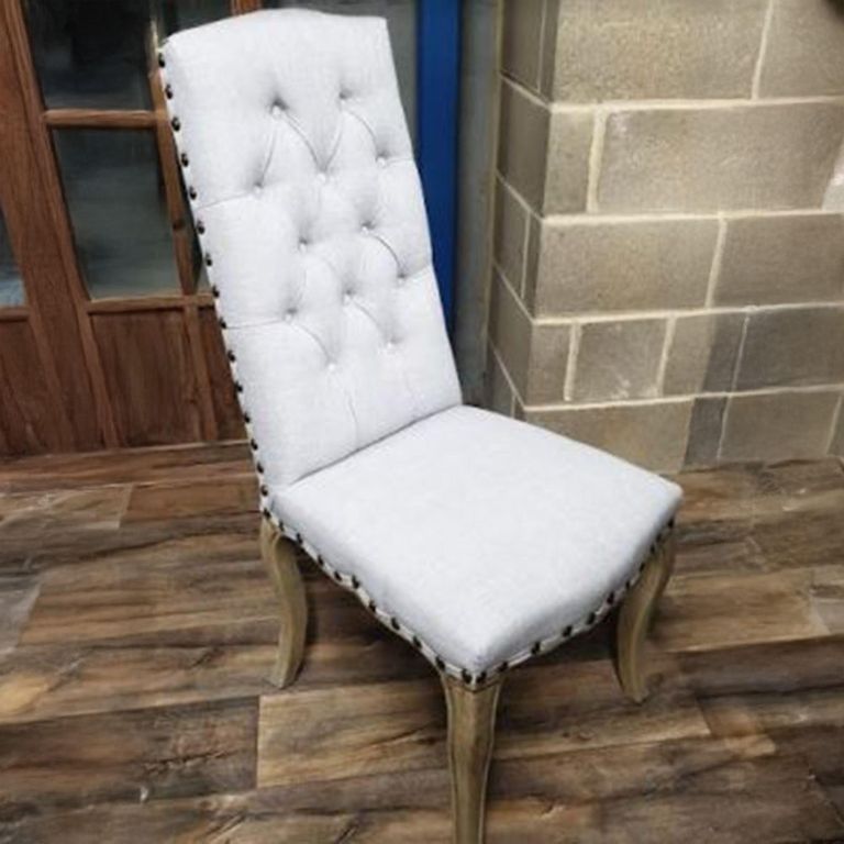 Clearance - Set of 2 Diaz Oatmeal Dining Chair, Tufted Velvet Fabric Upholstered with Studs - A55