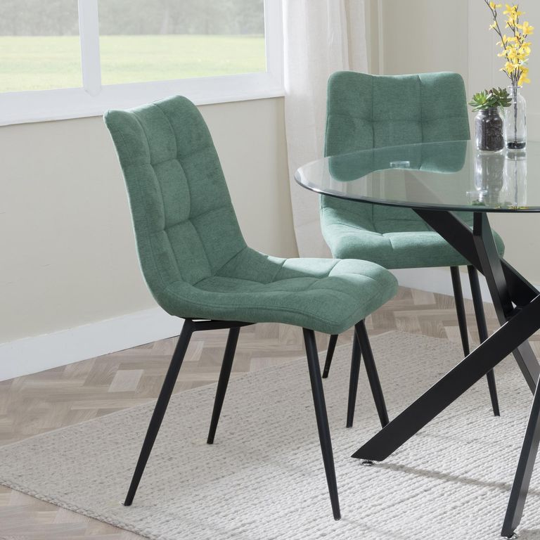 Corona Dining Chair - Green Fabric - Black Metal Legs