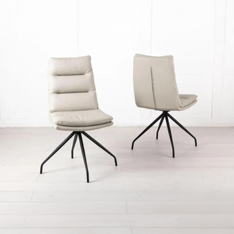 Diego Dining Chair - Swivel - Beige Leather - Black Legs