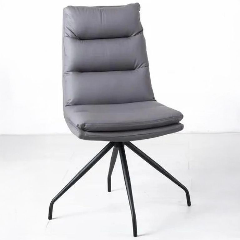 Diego Dining Chair - Swivel - Grey Leather - Black Legs