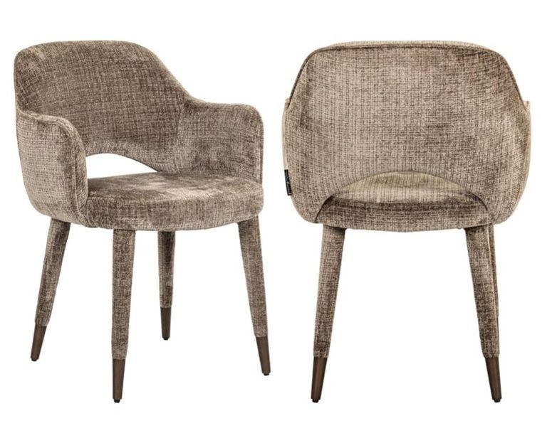 Donnatella Stone Chenille Fabric Dining Armchair