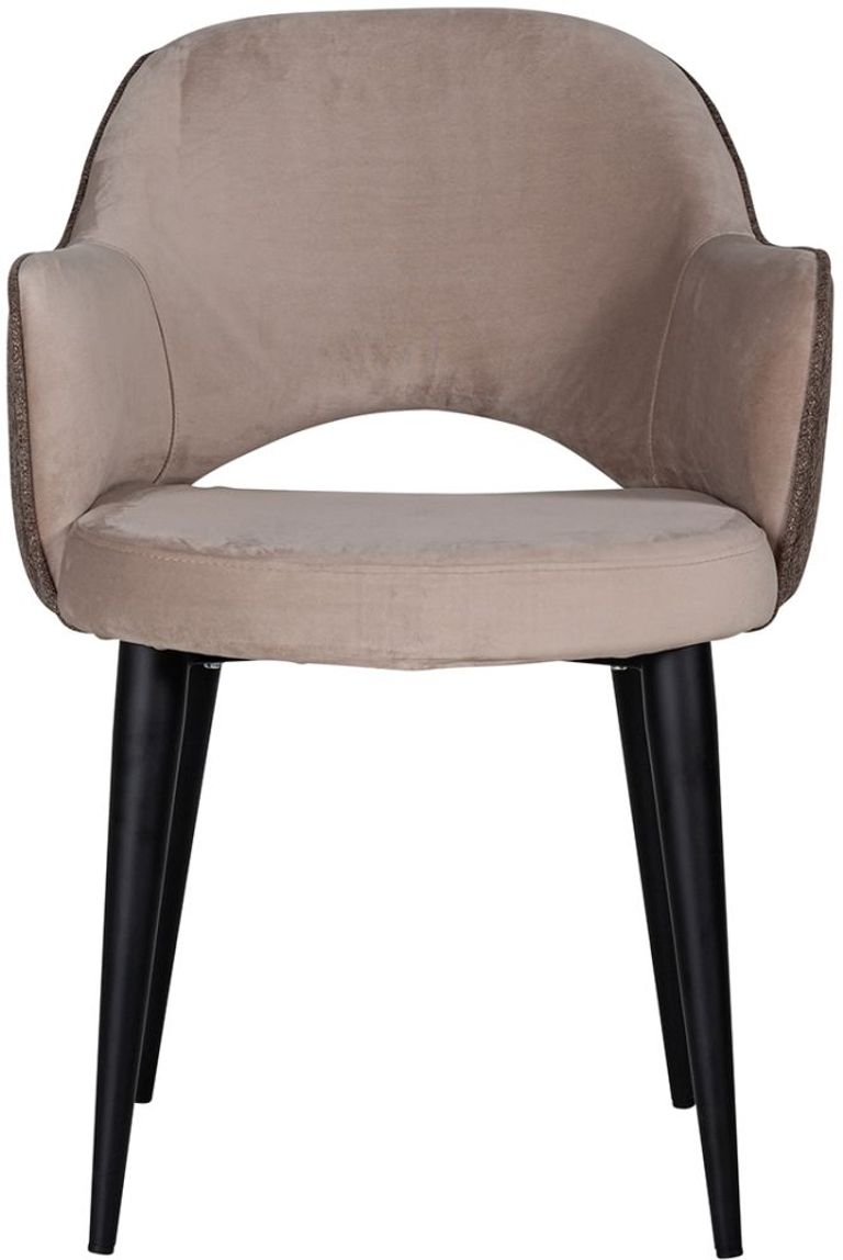 Giovanna Khaki Fabric Dining Armchair with Black Legs