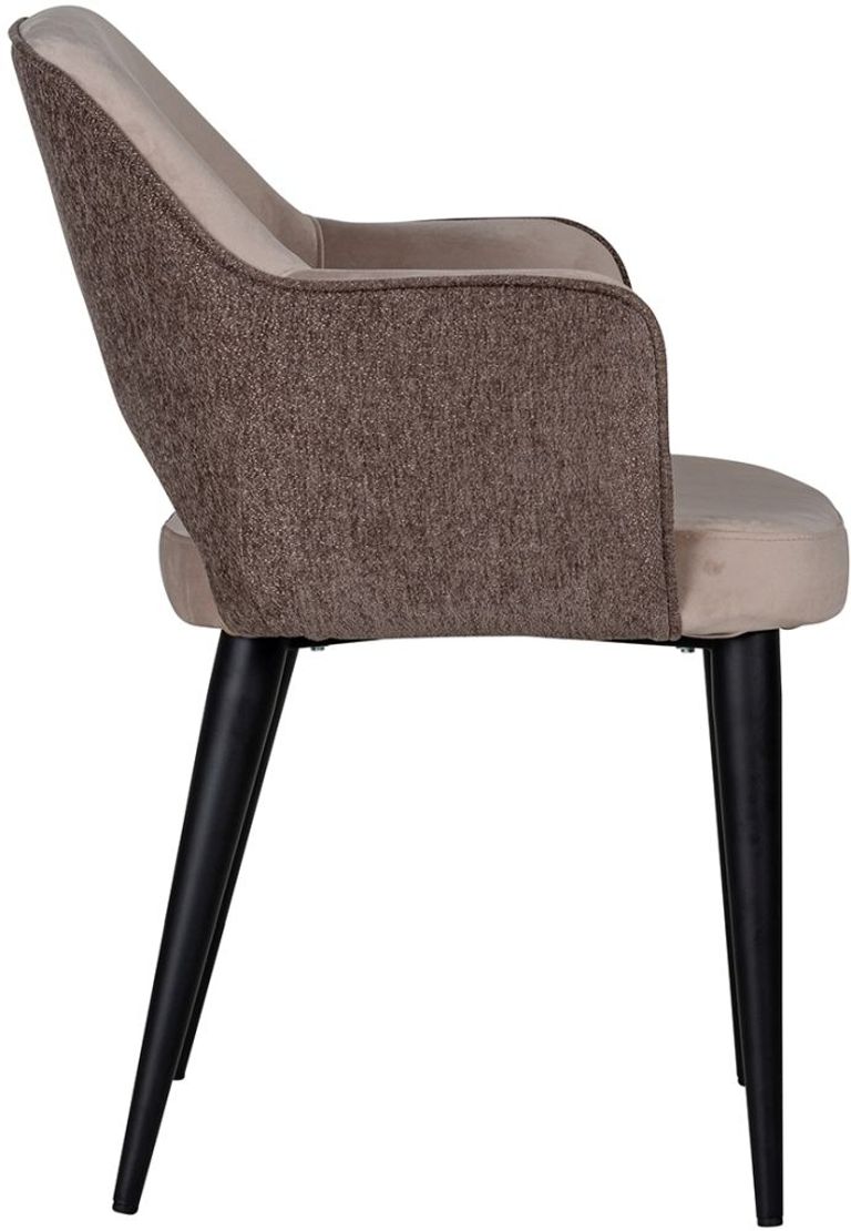 Giovanna Khaki Fabric Dining Armchair with Black Legs