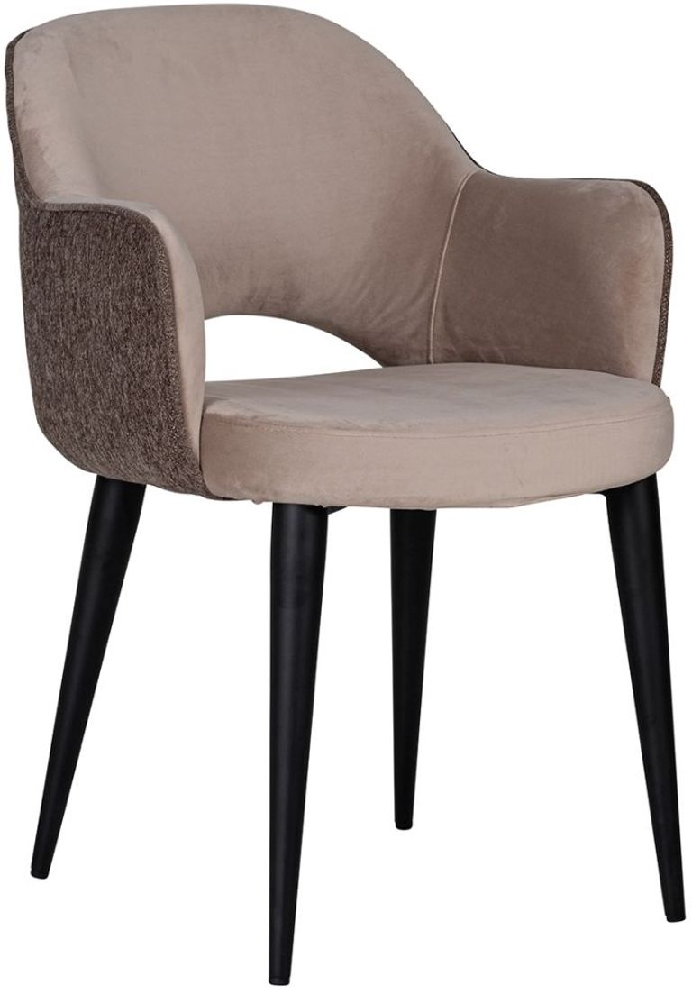 Giovanna Khaki Fabric Dining Armchair with Black Legs